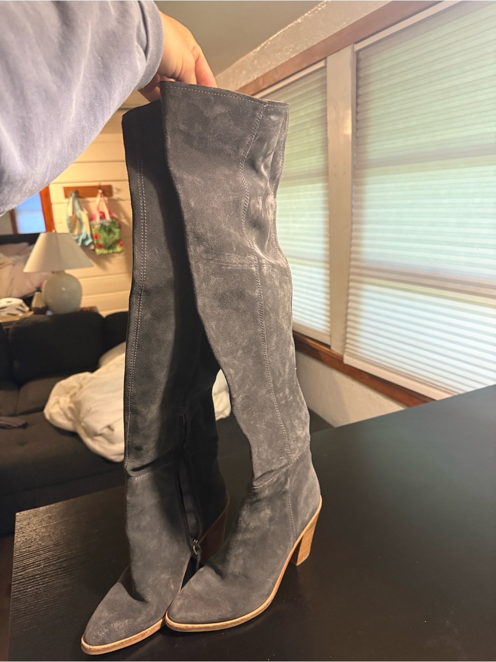 Treasure & Bond Gray Suede Over-the-Knee Pointed-Toe Boots